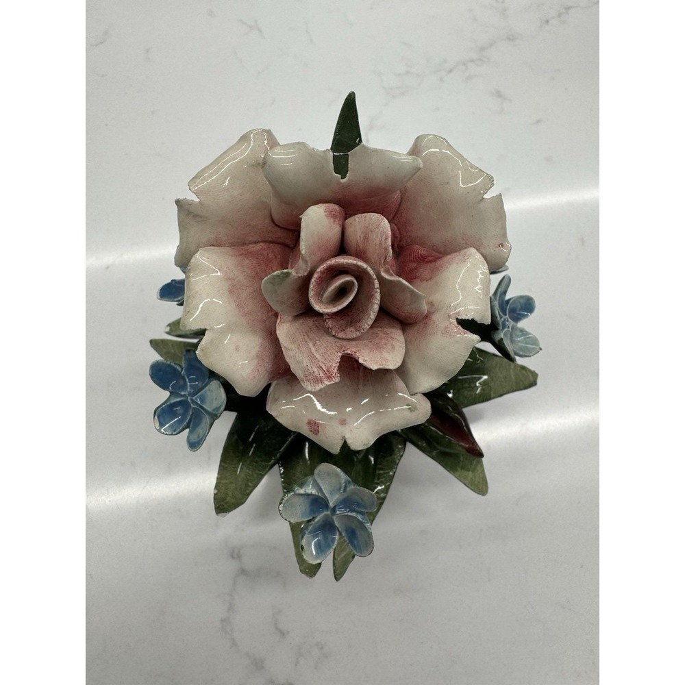 Vintage Capodimonte Style Hand-Crafted Porcelain Floral Arrangement- Signed
